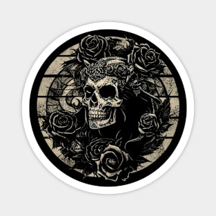 Vintage Skull and Roses Tattoo Magnet